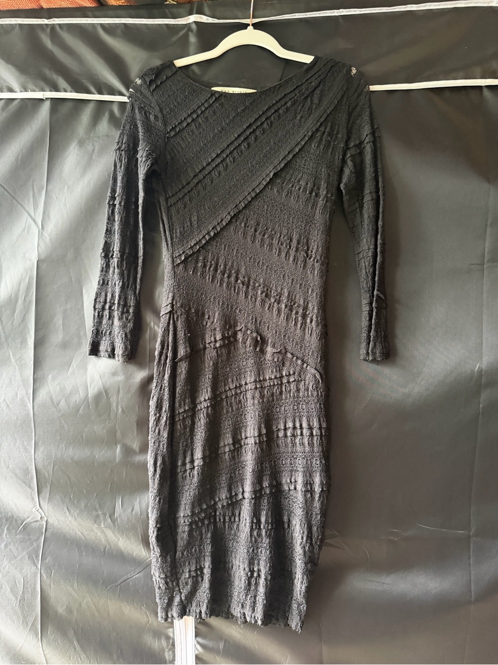 Max Studio Black Textured Knit Sweater Dress Long Sleeve XS